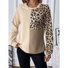 Fashion Color Contrast Patchwork Leopard Print Long Sleeve T-shirt Women 2024 Fall and Winter New Arrival Loose Round Neck Pullover Tops Women