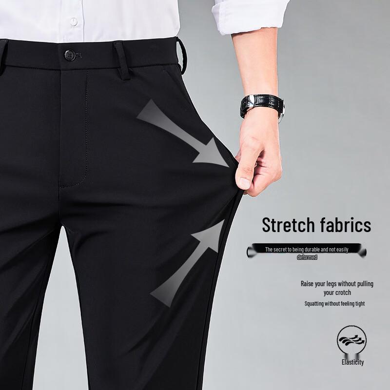 Luozi Men's Elastic Straight Casual Business Pants