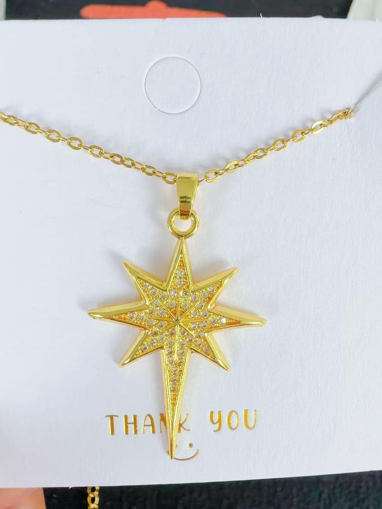 Pendentif Étoile à Huit Branches: Accessoire DIY de Luxe en Cuivre et Zirconia pour Femmes