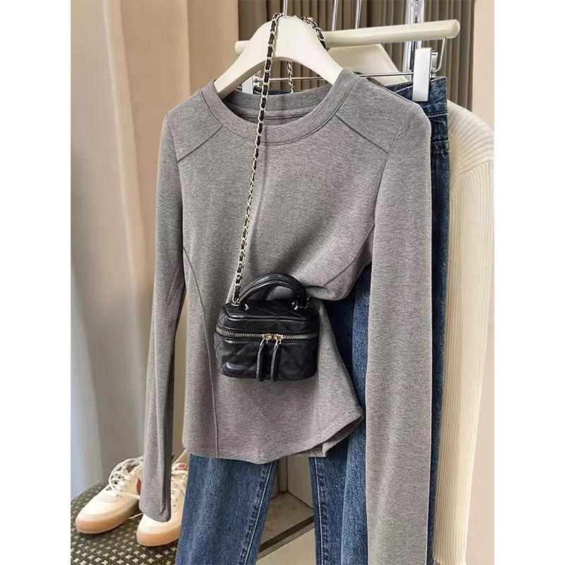 Women s White Long-Sleeve T-shirt - Brushed De Rong Fabric, Warm Thickened Base Layer, New for Spring/Autumn/Winter 2026. XL