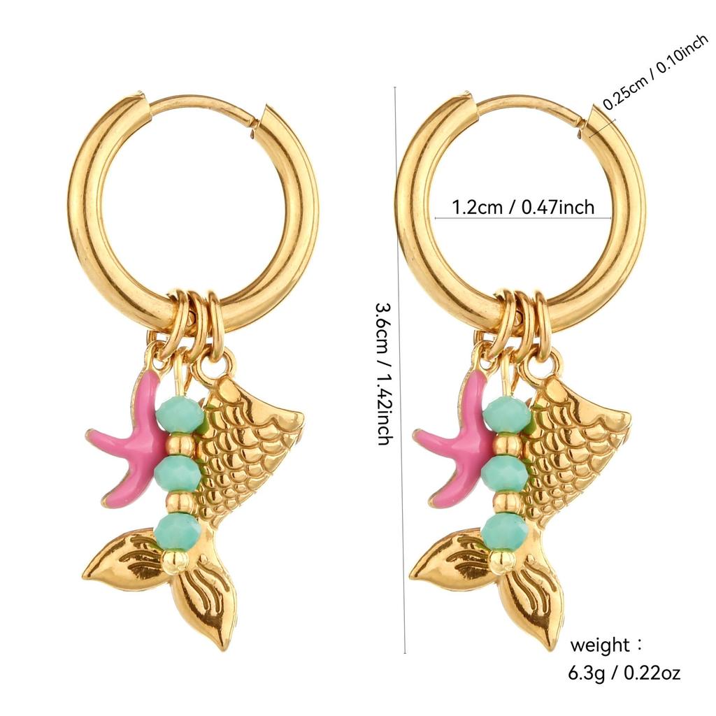 Stainless Steel Sea Life Earrings - Conch, Turtle, Starfish Pendants with Handmade Backs for Women