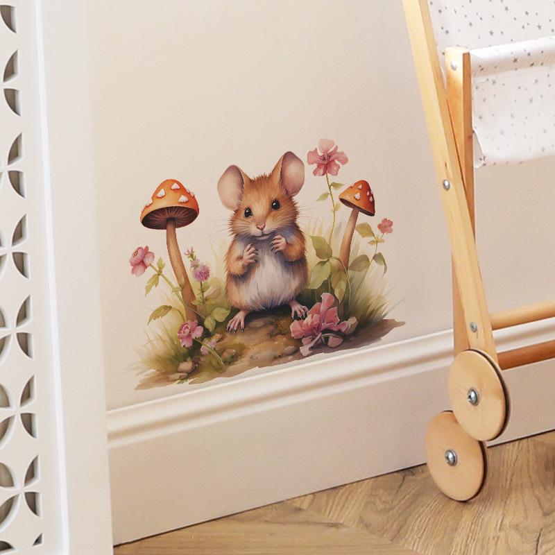 Fun-f9 Cartoon Cute Little Mouse Mushroom Bedroom Living Room Porch Home Decoration Wall Sticker