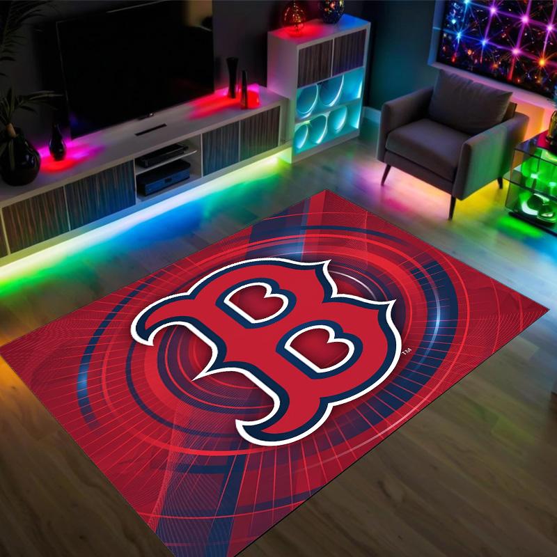Boston Red Sox Design Crystal Velvet Carpet Cozy Non?Slip Printed Rug For Bedroom Living Room Entrance