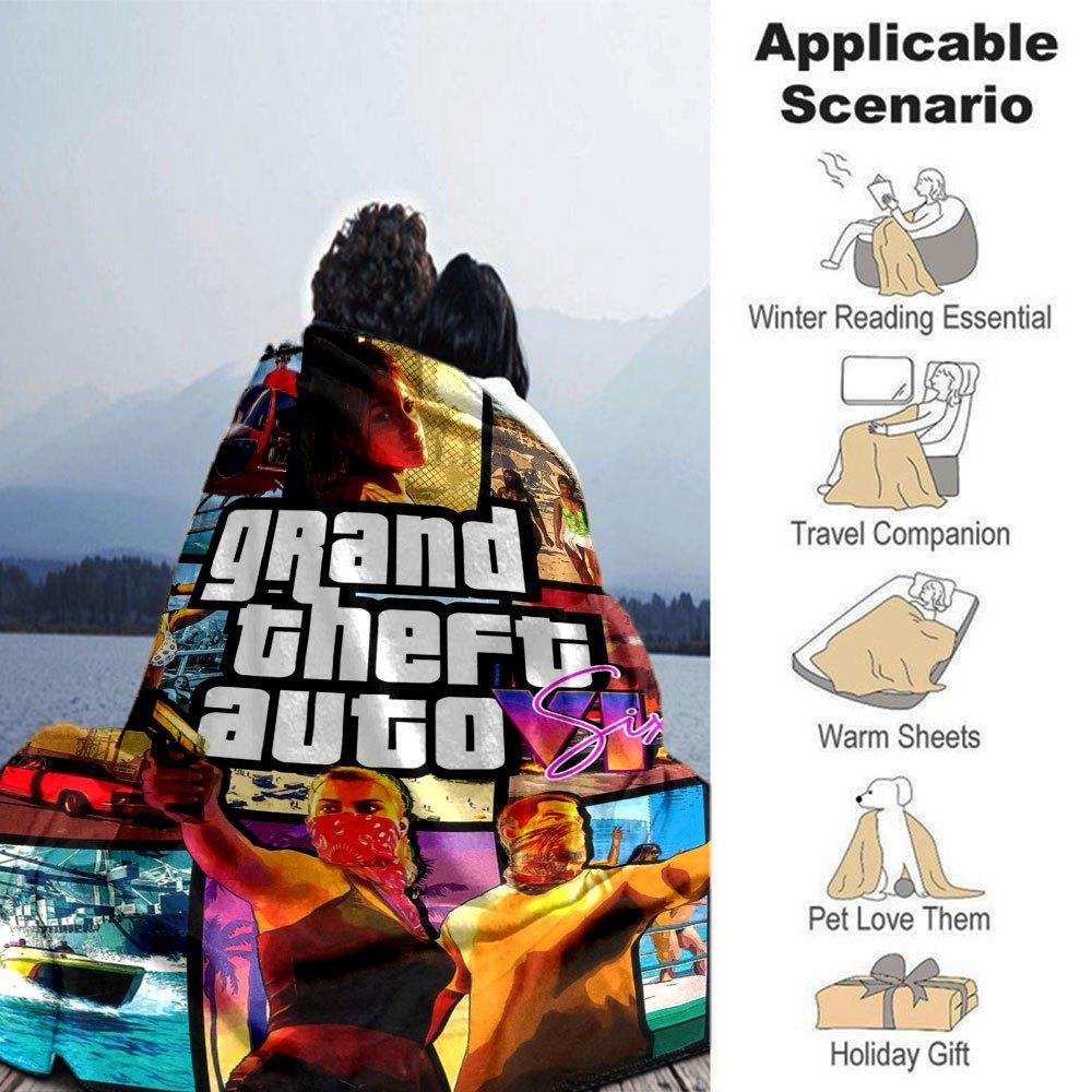 1ks Měkká flanelová deka Grand Theft Auto s designovým potiskem Útulná deka pro všechna roční období, ideální na pohovku, postel, do kanceláře