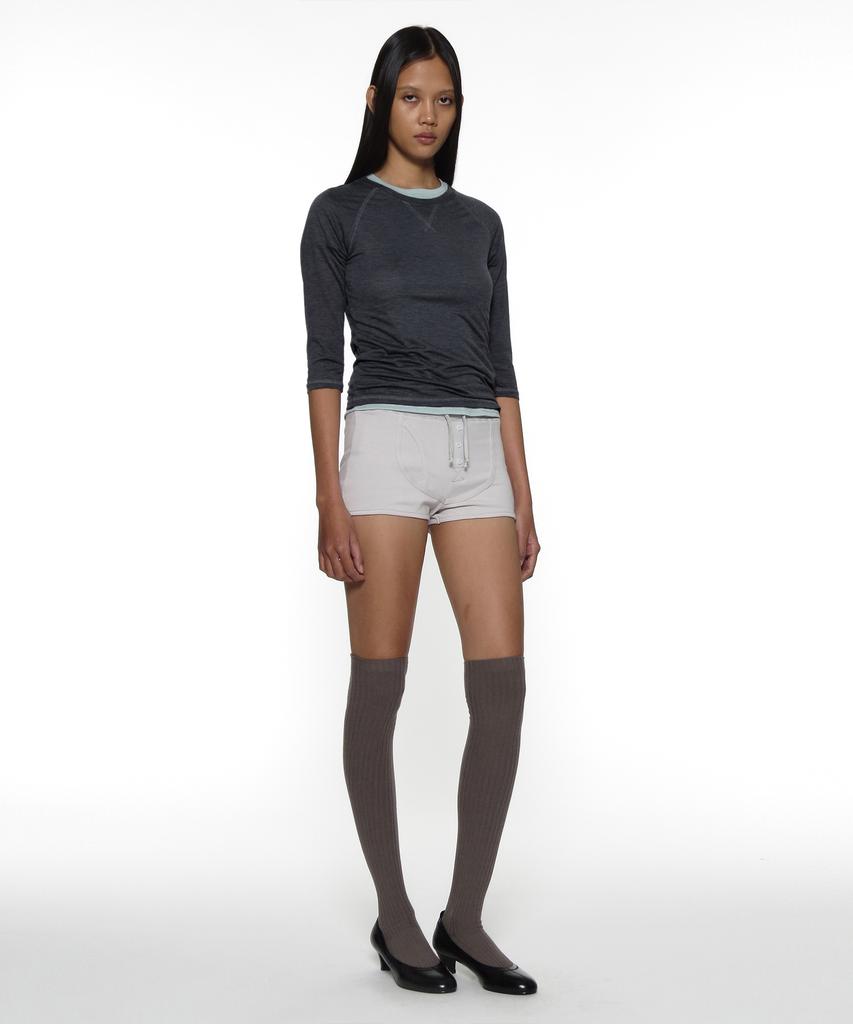 PARTIMENTO WOMEN Pwc Sheer Raglan Three-Quarter Sleeve Tee_Charcoal