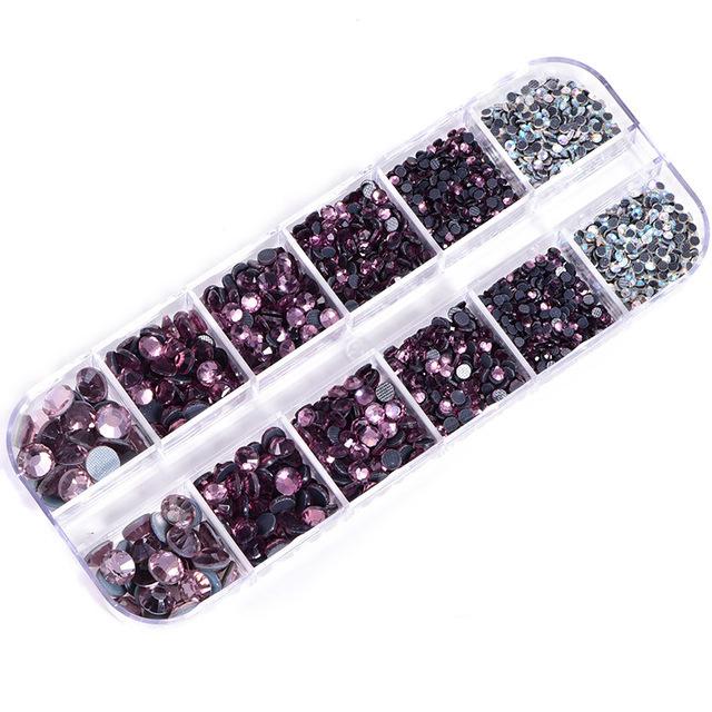 12-Grid Boxed Rhinestones, Glass Dmc Hot Diamonds, Crystal Clothing Accessories, Jewelry Diy Tool Set