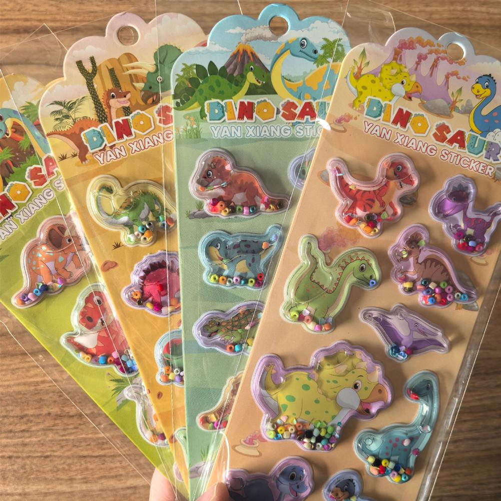 1/4pcS Dinosaur Shaker Stickers Interactive Sparkly Dino Decor Decals For Kids' Notebooks Stationery Room Home Decor
