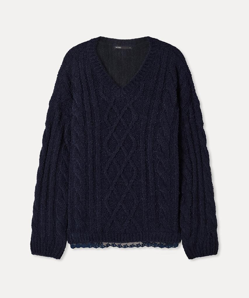 MIXXO V-Neck Lace Cable Pullover_Miwkag222T