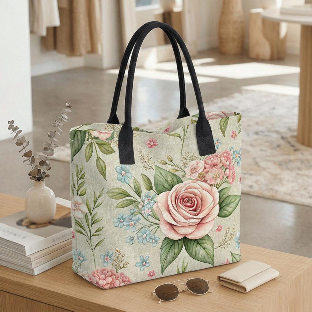 Vintage Rose Floral Casual Canvas Tote Bag for Daily Use