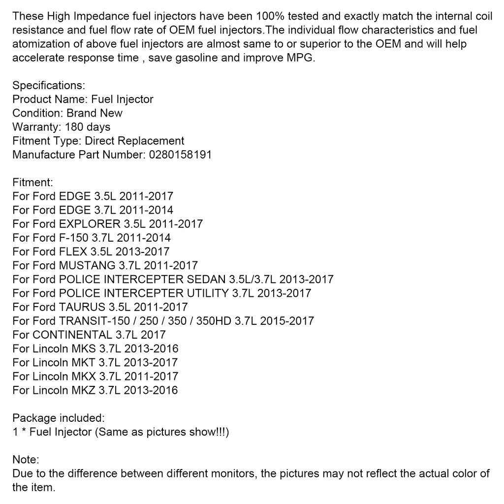 1PCS Fuel Injector 0280158191 Fit Ford Explorer Taurus Edge Flex 3.5L 2011-2017