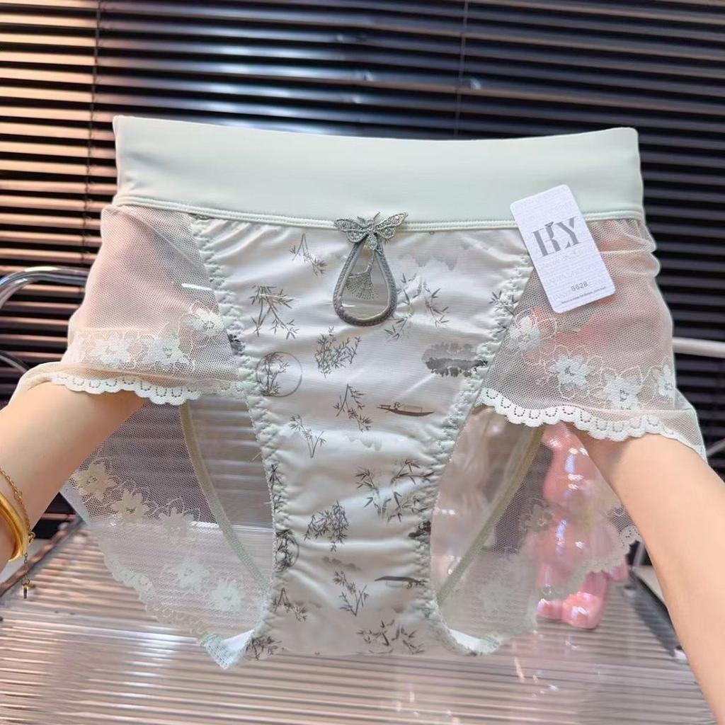 Large Chinese Style Underwear with Hollowed Out Print Chinese Style Comfortable and Sexy Lace Women's Triangle Pants