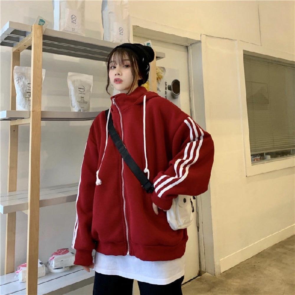 

Толстовка женская на молнии с воротником стойкой, утепленная флисовая свободная куртка