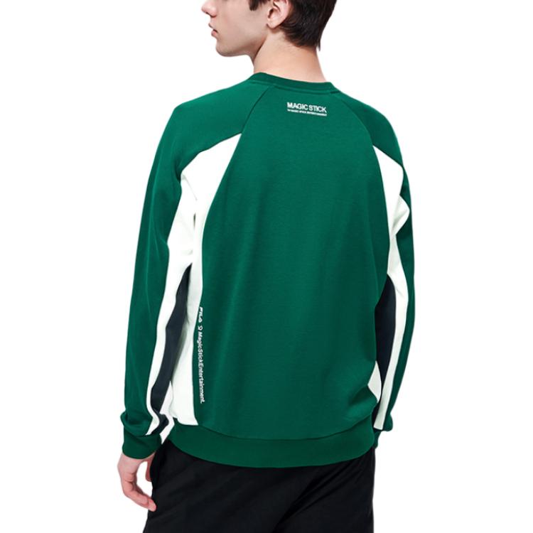 FILA Sports Lifestyle Series American Retro Color Block Logo Letter Print Crew Neck Knit Sweatshirt Men sweatshirt Wheat-Green F11M319201F-GN