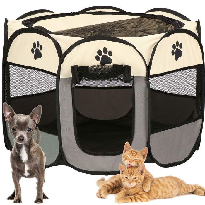 Parc pour animaux - Springos® - Modèle pliable - 73 x 73 x 43 cm - Tissu maillé - Toit amovible