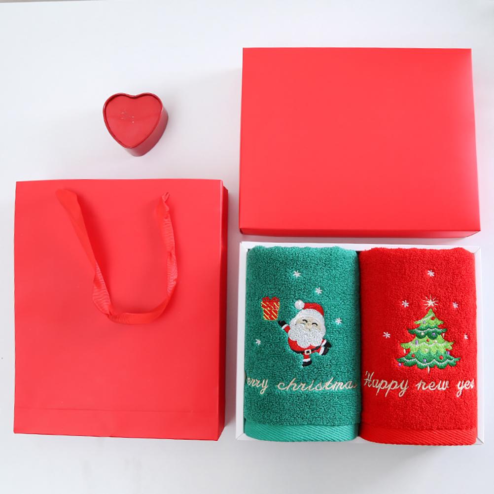 2Pcs Christmas Face Towel Xmas Red Santa Claus New Year Gift Washing Towel Hand Face Cloth Towel