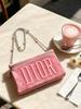 DIOR Pink Makeup Pouch with Free Rhinestone Chain Strap, DIY Convertible Crossbody Shoulder Bag, Cosmetic Storage Clutch Bag