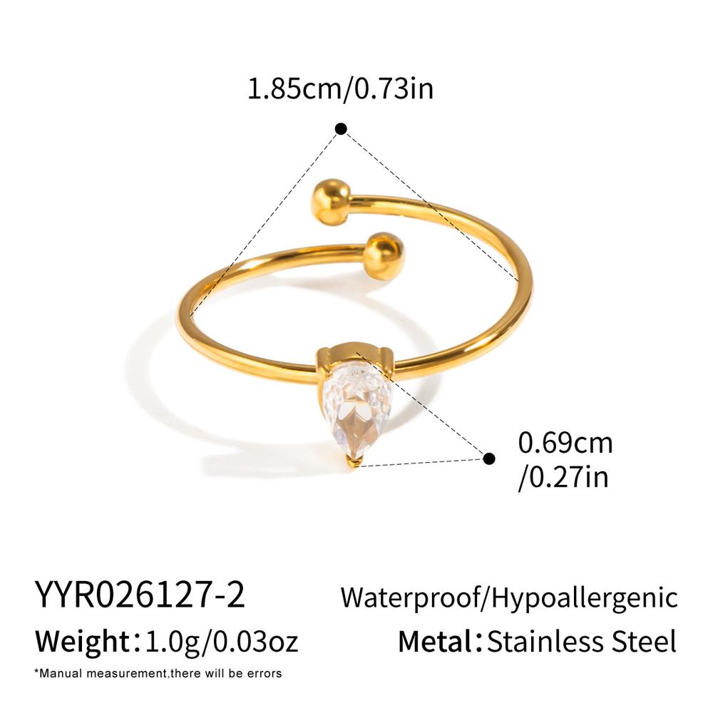 Stainless Steel Shiny Zircon Ring for Neutral Geometric Water Drop Open Ring Fashion Waterproof Wedding Hand Jewelry Accessories