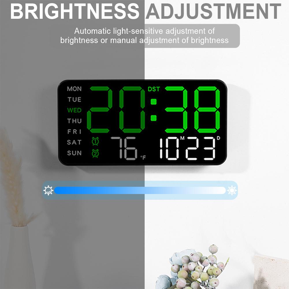 Digital Alarm Clock Electronic Wall Clock Large Number Display Bedside Alarm Clock Boarderless Wall-mounted Clock for Students