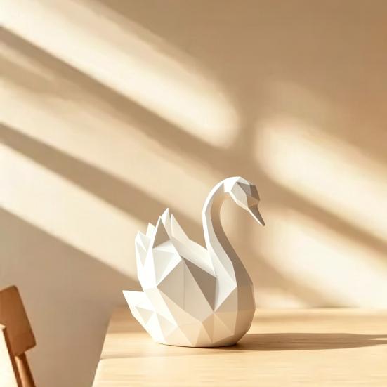 Ornamento da scrivania Design geometrico minimalista Scultura di cigno stampata in 3D Statuetta decorativa versatile Decorazione per stanza