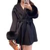 Fox Fur Cuff Woolen Coat - Women's Winter Slimming Style