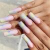 Long Press-On Nails With Gradient Color Block French Design Rainbow Effect Digitally Printed Acrylic Tips