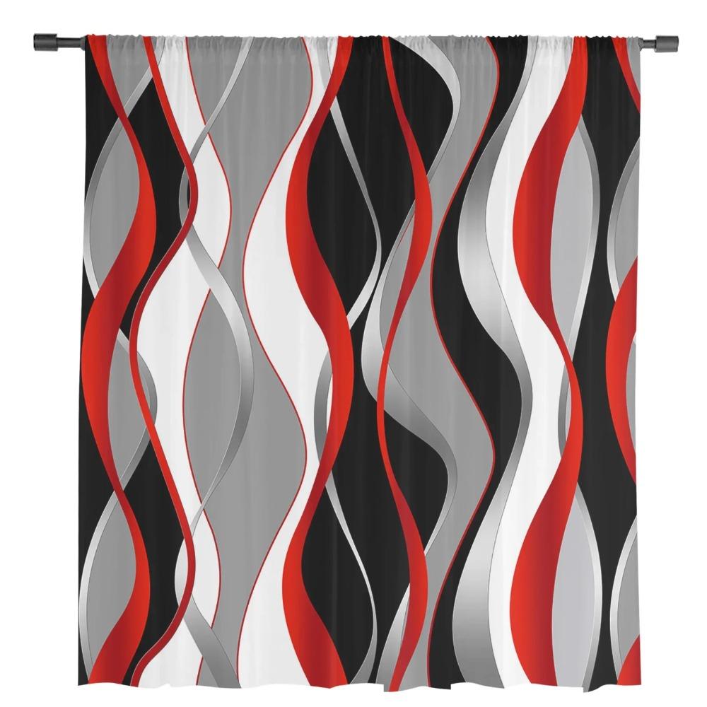 Stereo Abstract Line Gradient Red Sheer Drapes for Living Room Decoration Window Curtain Kitchen Curtain Panels