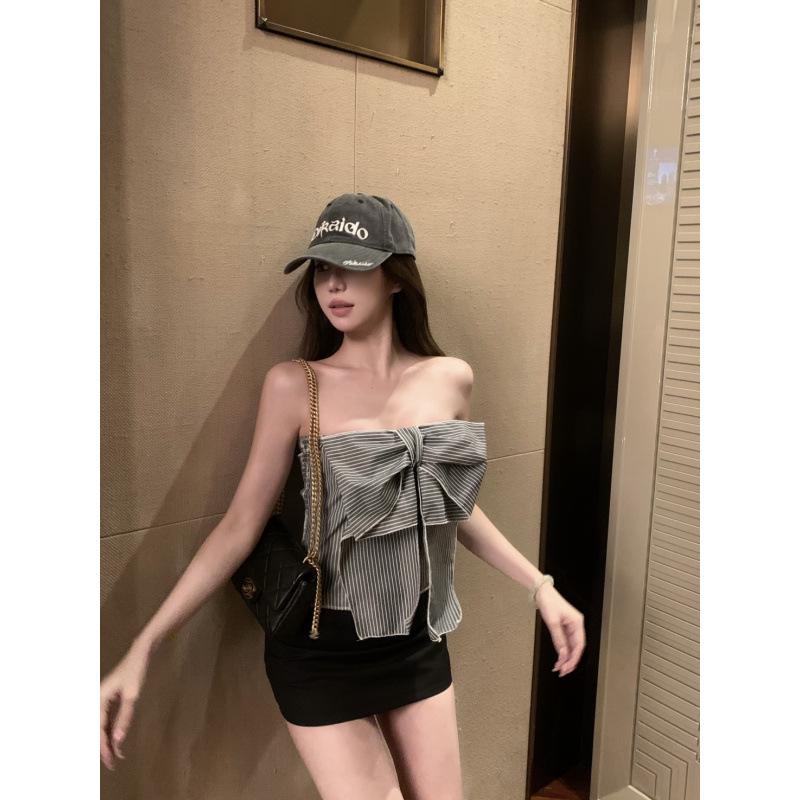 

French Sexy Sweet Spicy Stripe Bow Bandeau Top One Size
