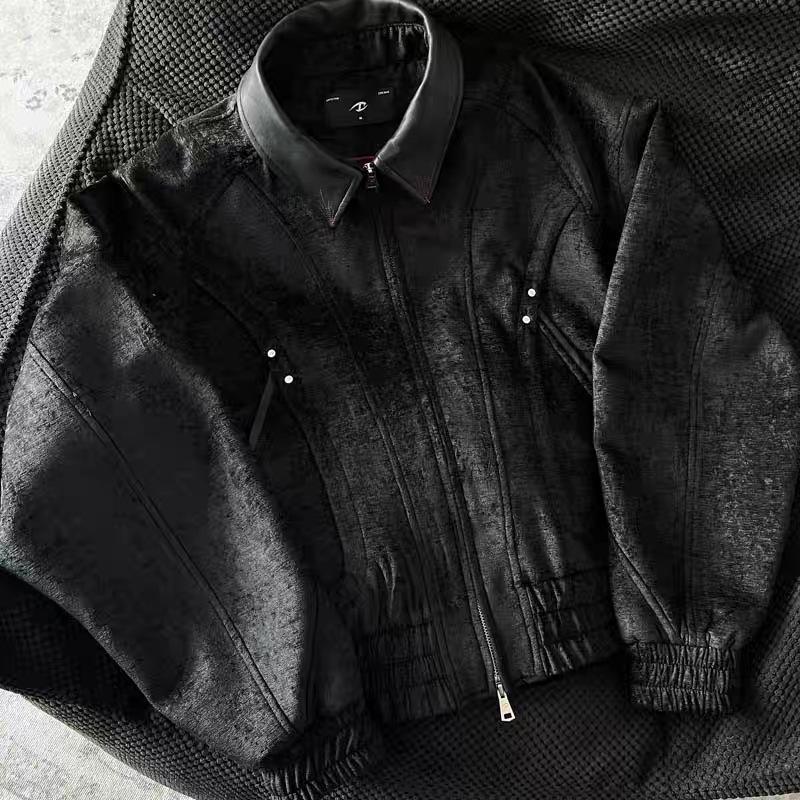 Jachetă Baseball Casual de Toamnă din Piele Velur pentru Bărbați - Stil American, Versatilă, Croială Largă, Îmbrăcăminte Exterioară Trendy pentru Cupluri
