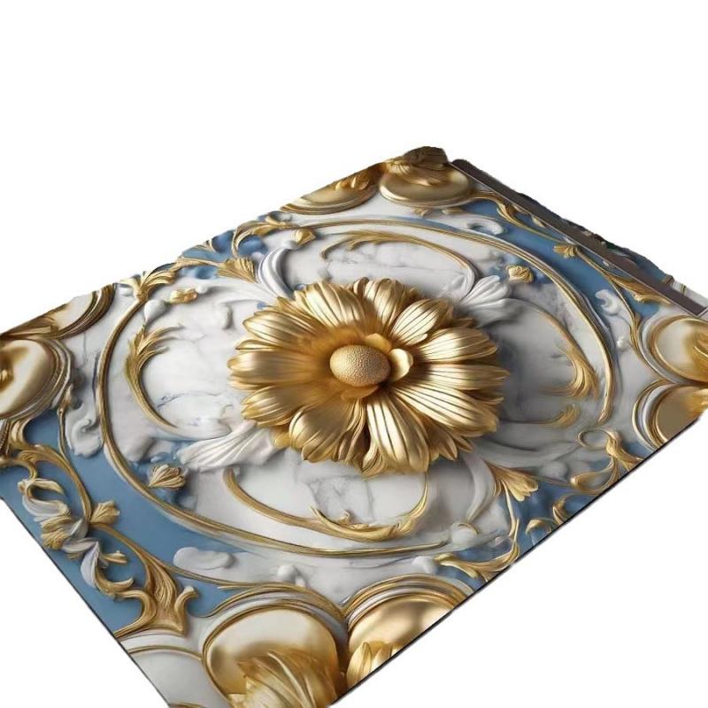 VIKAMA Light Luxury Lotus Bathroom Carpet, Water Absorbing and Anti Slip Floor Mat, Quick Drying Floor Mat for Toilet Doors