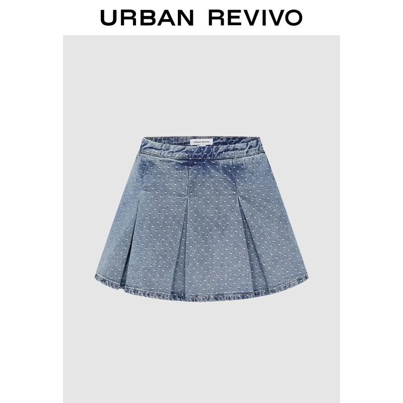 UR2026 Women s Washed Polka Dot Denim Mini Skirt XS
