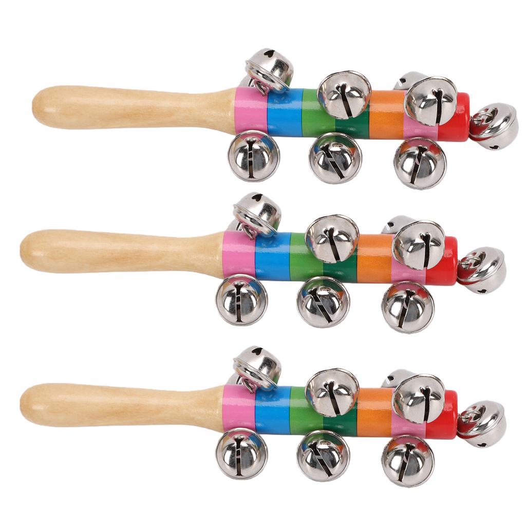 6Pcs Shaking Bell Sticks Wooden Handle Xmas Jingle Bells Musical Percussion Instrument for Holiday Birthday Party