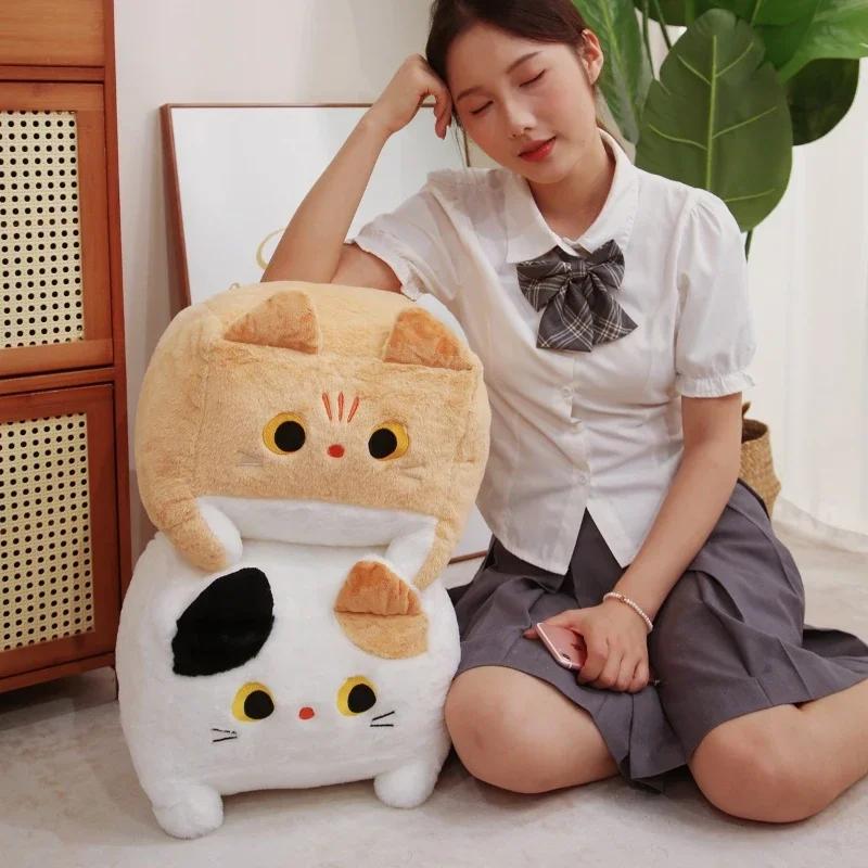 Lovely Square Cat Plush Toy Fluffy Black Cat Pillow Stuffed Little Kitten Animal Plush Doll Kawaii Home Decoration Birthday Gift