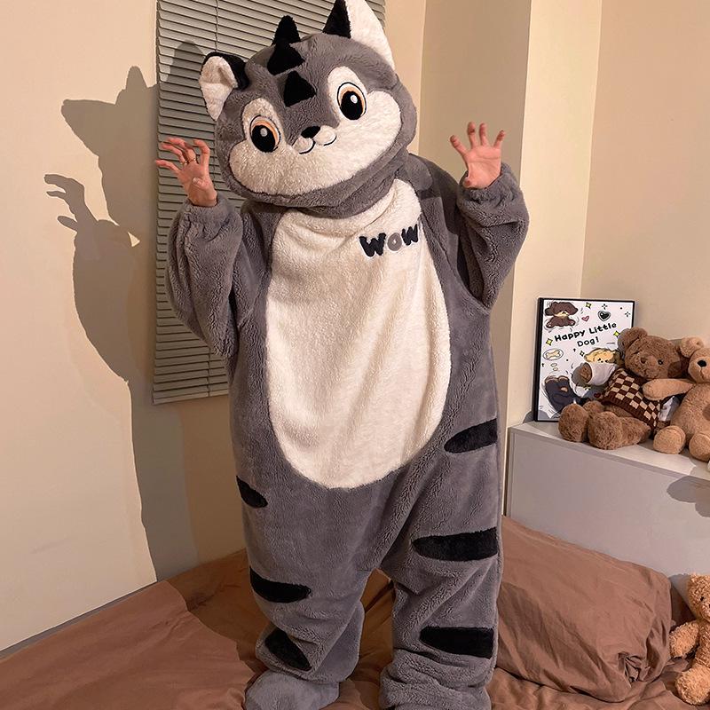 Damen Fleece-gefütterte Halloween-Pyjamas - Einteiler Cartoon-Kürbis-Design für Herbst/Winter Hauskleidung oder Outdoor-Bekleidung