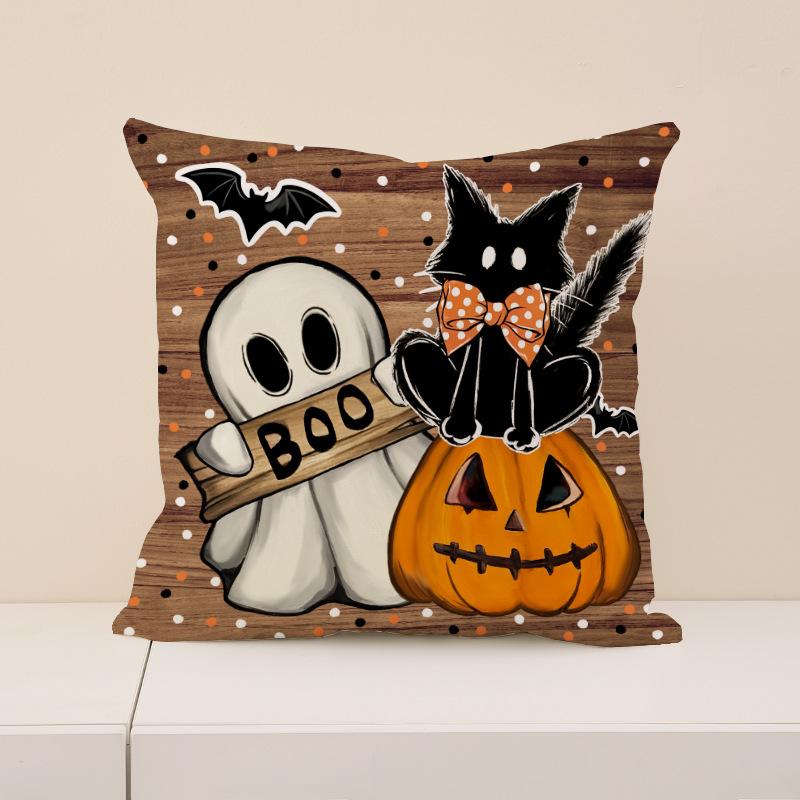 

New Halloween Throw Pillow Cover, Festive Atmosphere Arrangement Cushion Cover, Short Plush Pumpkin Print Sofa Cushion 45X45cm (pillowcase only)