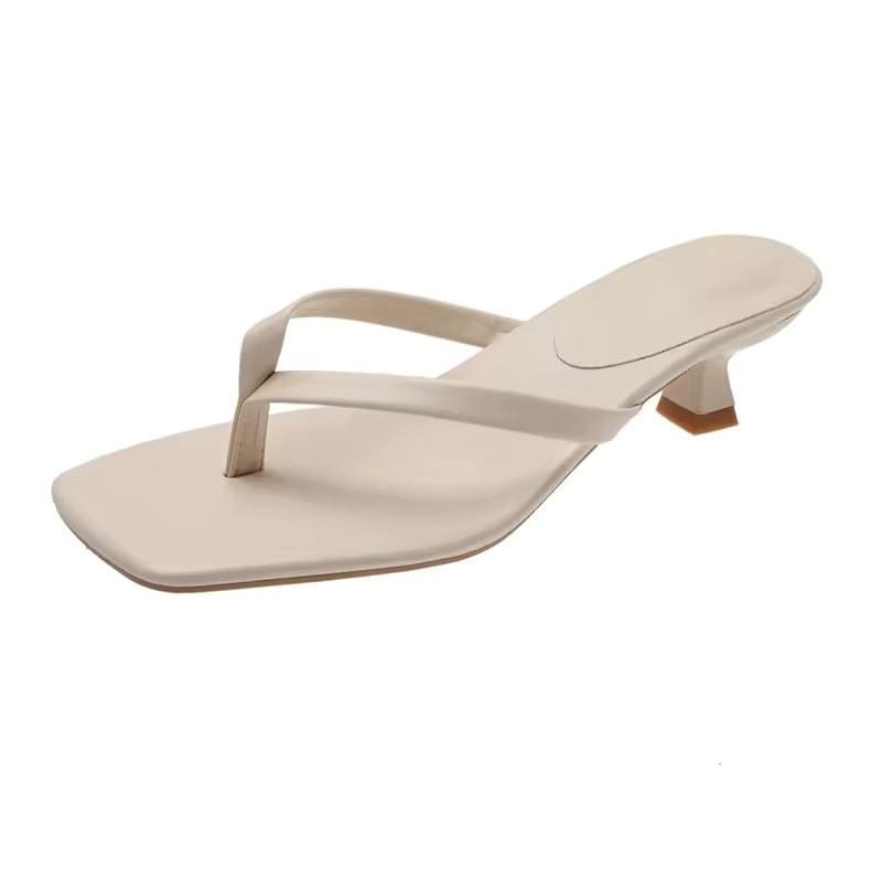 Women's Summer Square-Toe Flip-Flops, Casual Beach Thin-Heel Sandals
