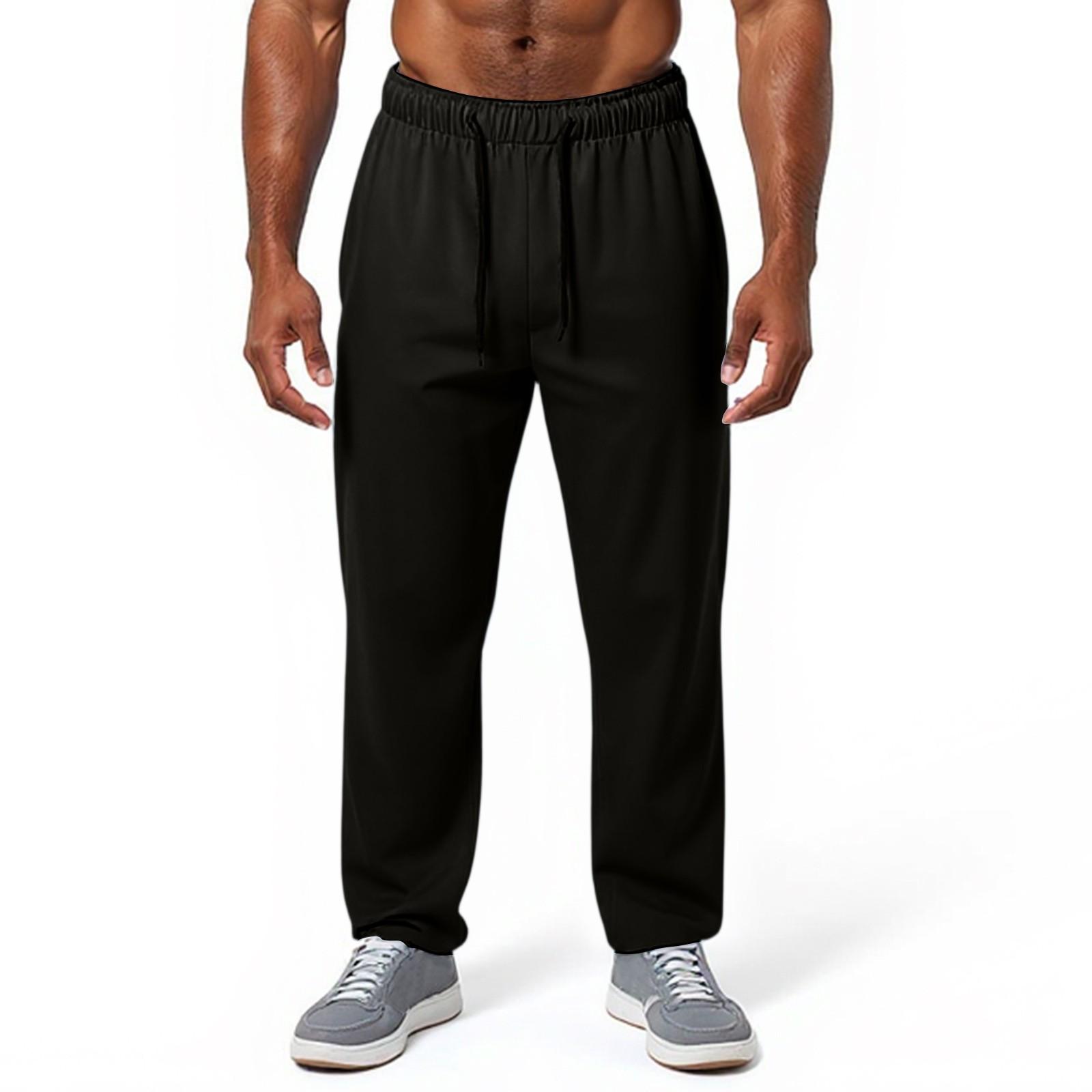 

Men s Lightweight Open Top Sports Pants Straight Leg Fitness Casual Pants With Pockets XL чорний