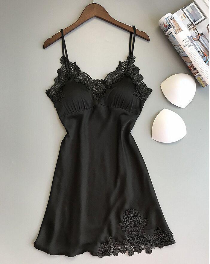Charming Women's Silk Padded Nightgown: Short Sleeve Ice-Silk Camisole Pajamas
