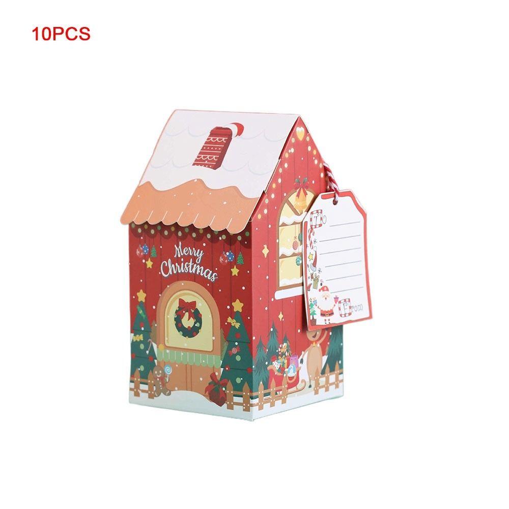 10Pcs Kraft Paper Christmas Gift Box Xmas Ornament Packaging Boxes New Candy Bags  New Year