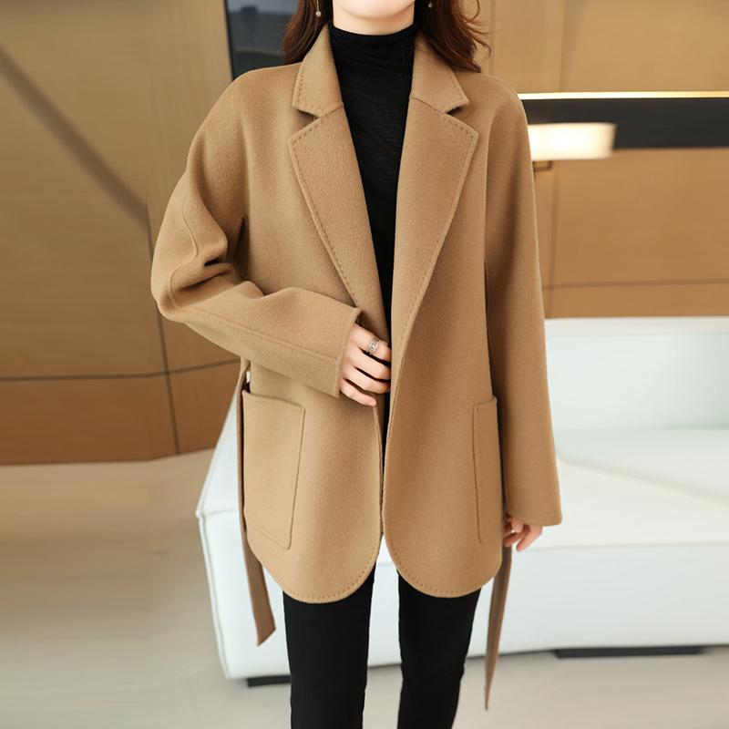 100% Wool Women Coat TIDENOVEL Autumn Wool Long Coat Handmade Pea Coat Winter Warm Wool Long Jacket Overcoat