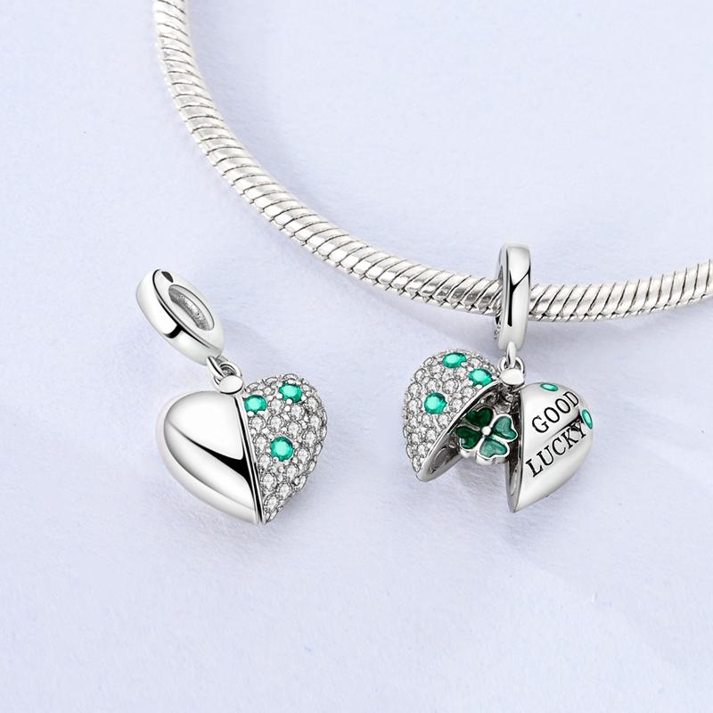 925 Silver Green Series Charms Bead Four-leaf Clover Pendants Fit Original Bracelet DIY Women Gift