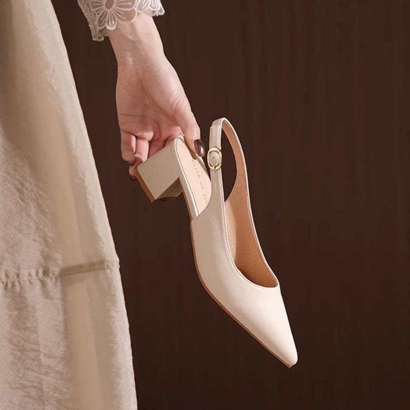 Summer New Pointed Head Bag Head One-word Buckle Sandals Women's Fashion Thick Heel High Heel Gentle Sandals