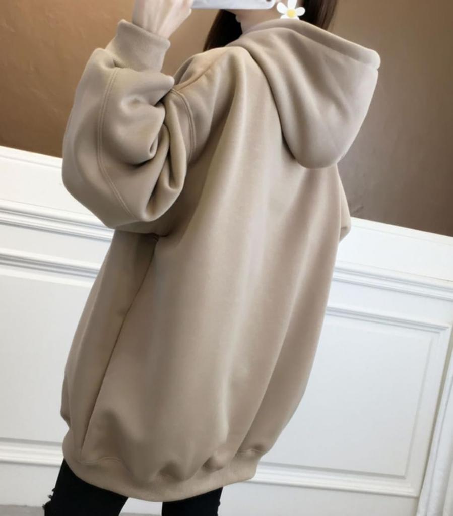 Pullover Plus Sizes Women's Fall/Winter Loose-Fit Long-Sleeve Fleece-Lined Hoodie, Stylish, (JP, Alphabet, M, Black)