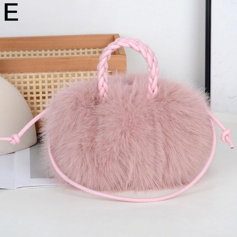 Cute Pumpkin Bag Faux Fur Tote Bag Women's Bucket Plush Luxury Design Ladies Handbags Soft Winter Crossbody Shoulder Bags