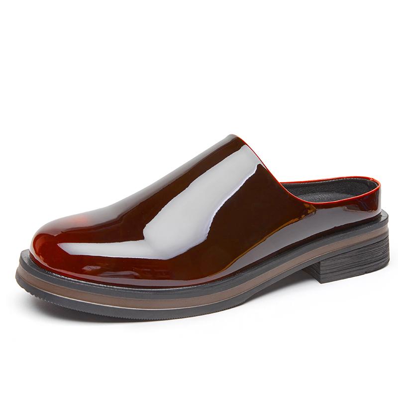 Patent Leather Mules Half Slippers Backless