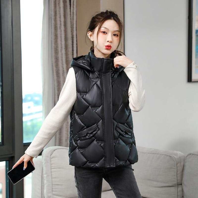Autumn and Winter New Down Cotton Vest Women's Short Hooded Fashion Casual Versatile Thermal Vest Jacket