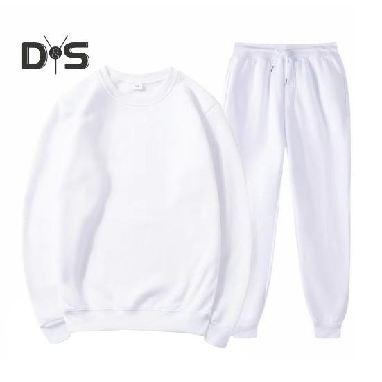 

2 шт./комплект унисекс толстовка брюки костюм круглый вырез длинный рукав спортивная толстовка шнурок эластичный пояс брюки фитнес костюм осень весна спортивный костюм S белый