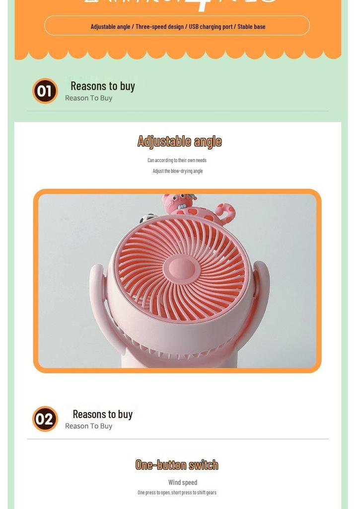 Compact Silent Cartoon Desk Fan for Office & Dorm - Cute Portable Mini Fan