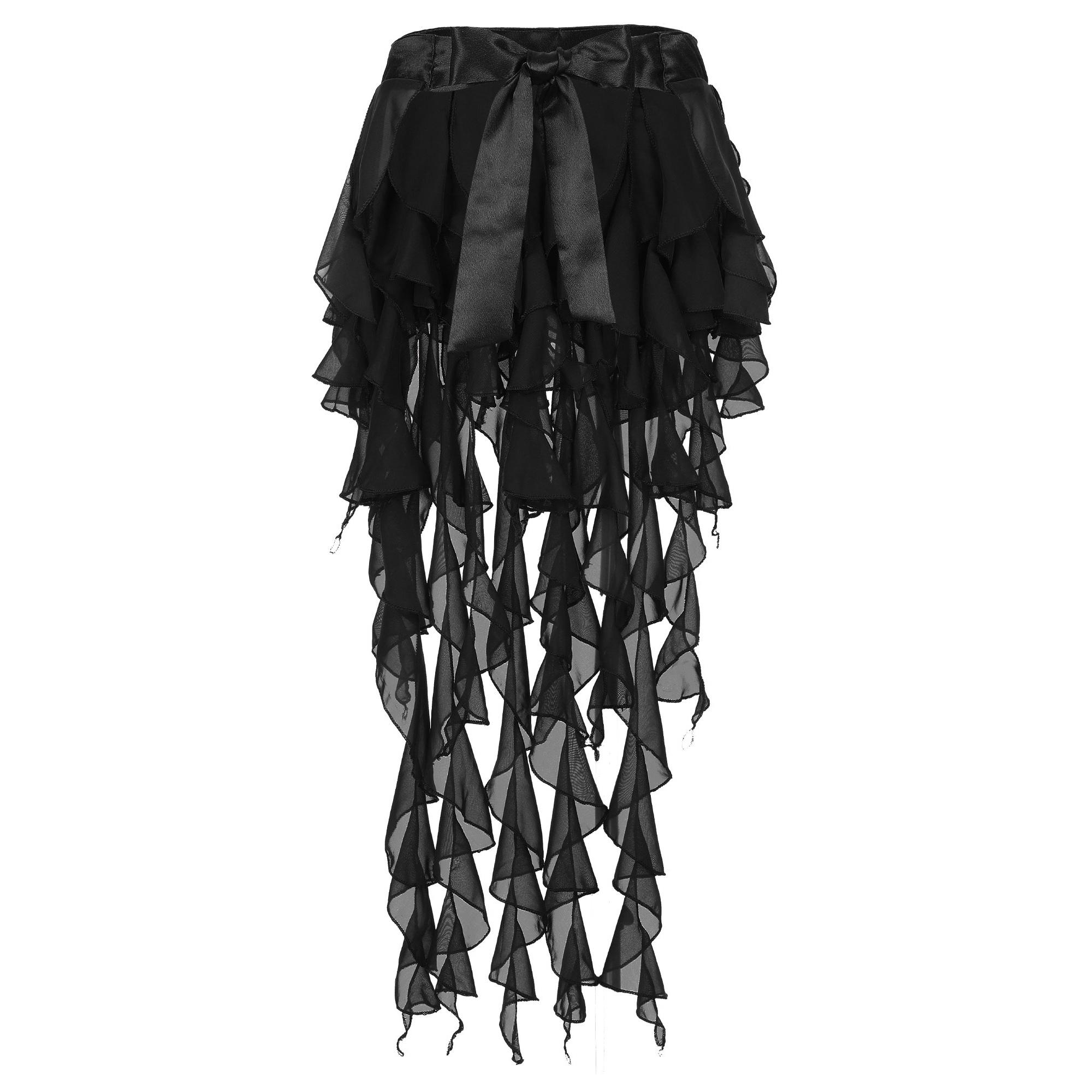 

Жіночий костюм для танцю живота, мереживний шарф з асиметричним подолом, шифонова спідниця для професійних танцювальних виступів One Size чорний