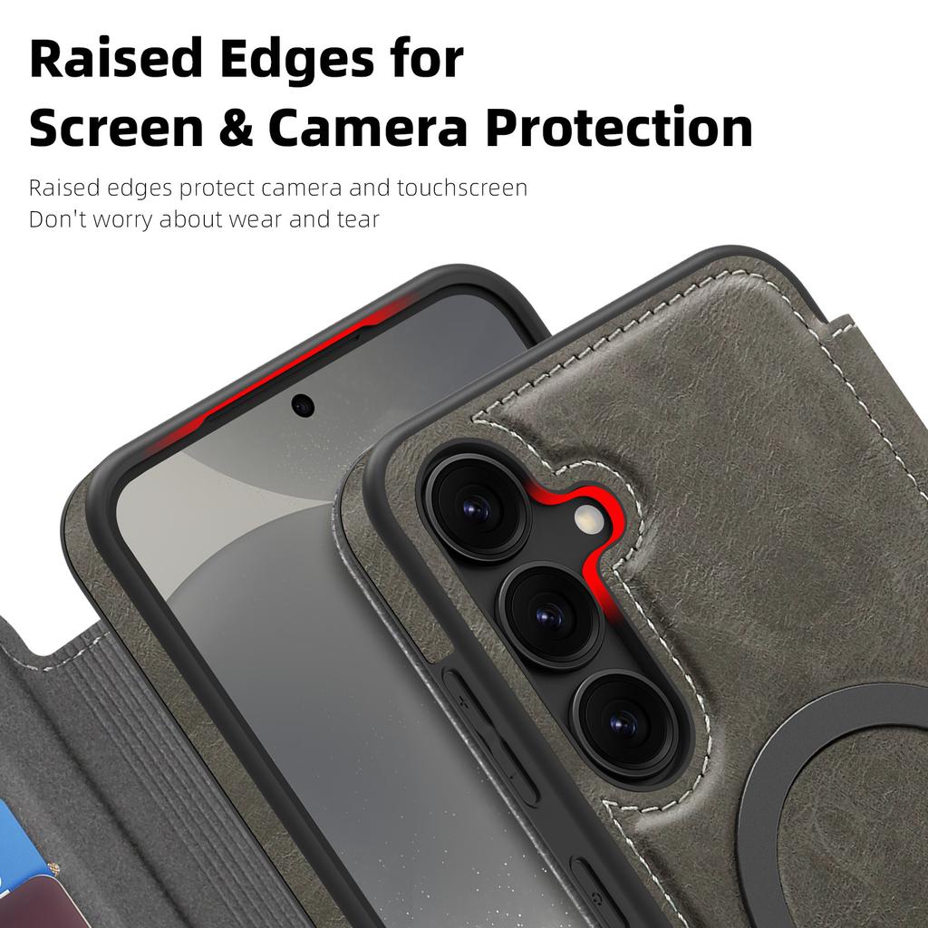 For Samsung Galaxy S24+ Magnetic Case RFID Blocking Card Holder Leather Phone Cover