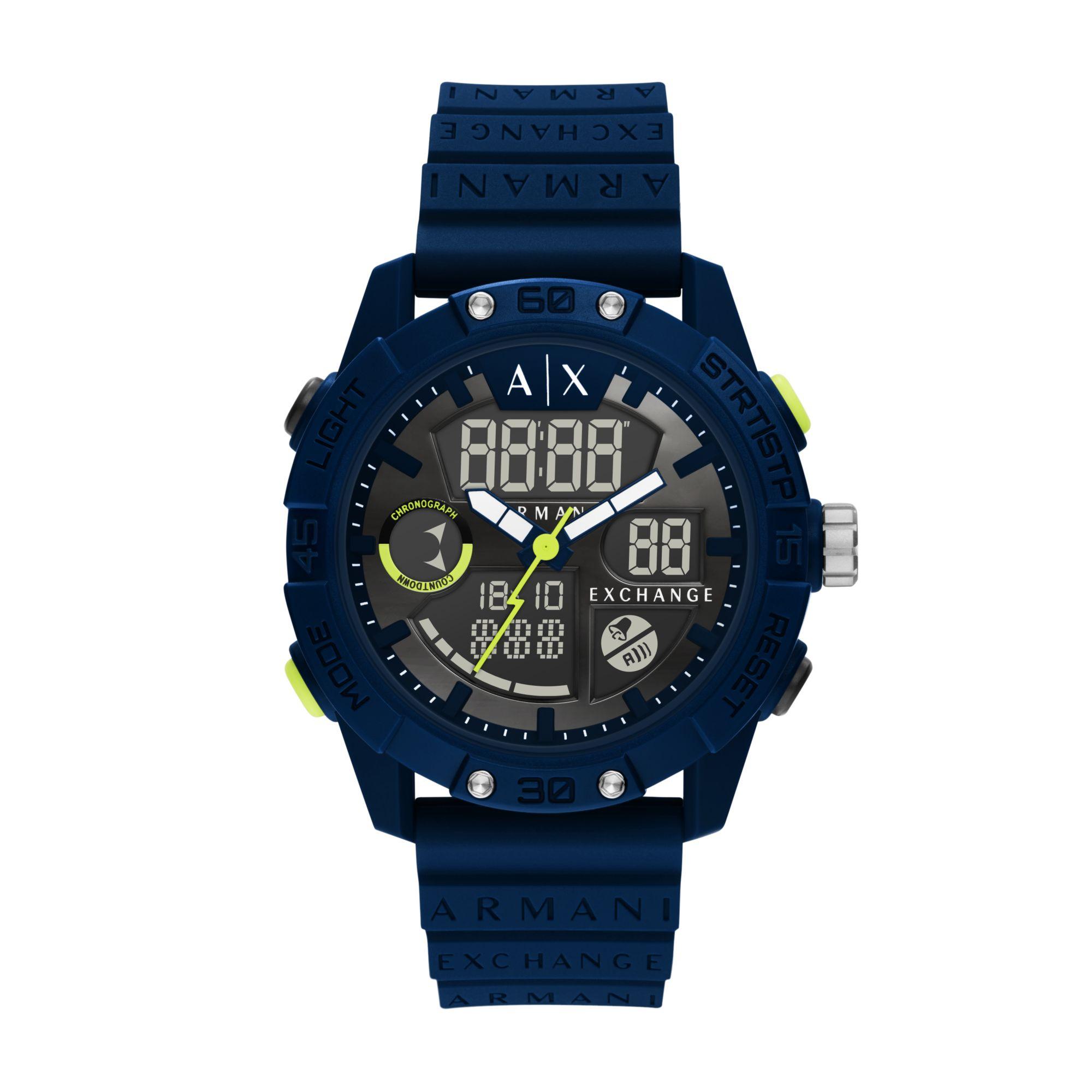 

ARMANI EXCHANGEAE Wrist Watch Electronic Movement Silicone Strap Black Dial Men s Watches AX2962 Blue strap AX2962